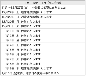 年末年始の診療